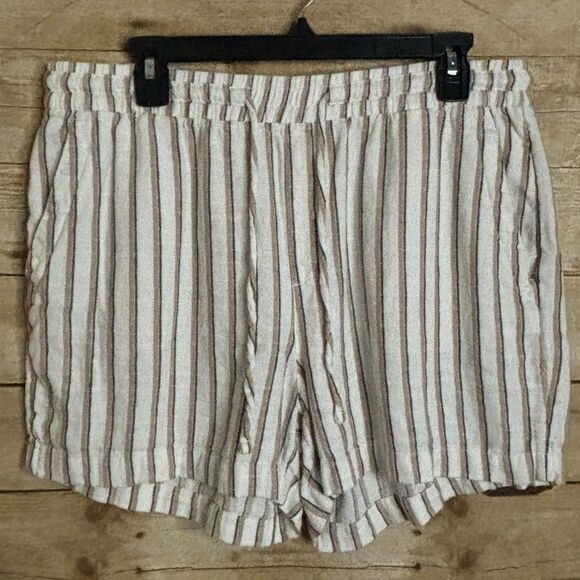 OLD NAVY STRIPED PULL ON LINEN BLEND CASUAL EVERYDAY COASTAL SHORTS SIZE LARGE - Picture 1 of 4